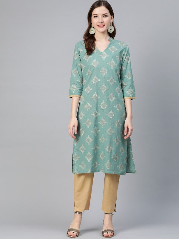 idalia-gold-print-persian-green-kurta-with-beige-pants-1
