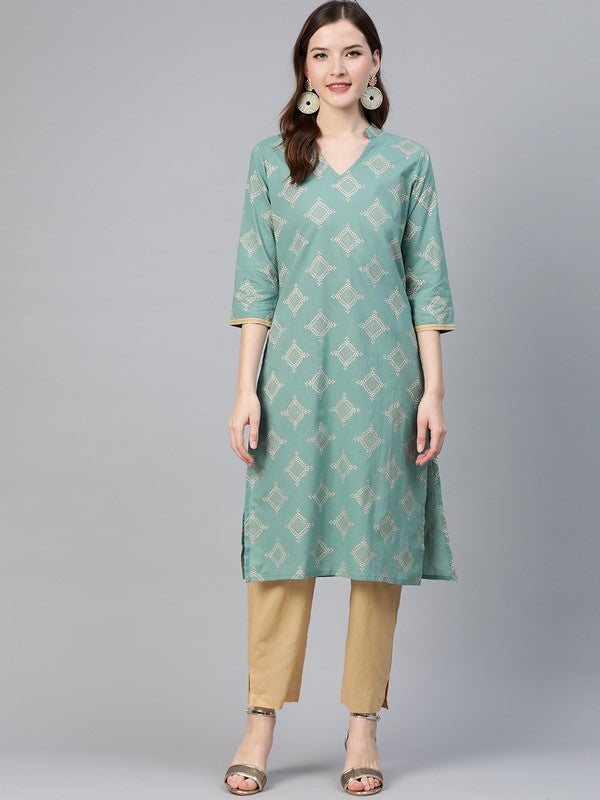 idalia-gold-print-persian-green-kurta-with-beige-pants-1