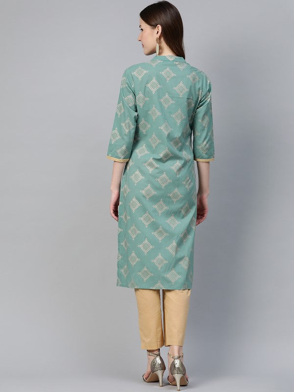 idalia-gold-print-persian-green-kurta-with-beige-pants-2