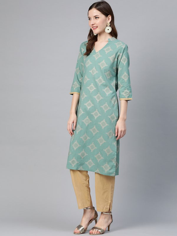 idalia-gold-print-persian-green-kurta-with-beige-pants-3