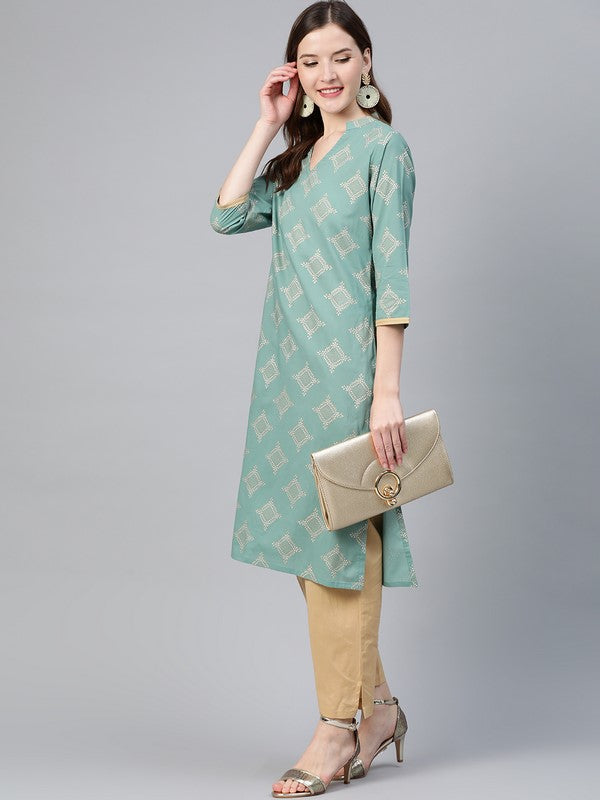 idalia-gold-print-persian-green-kurta-with-beige-pants-4