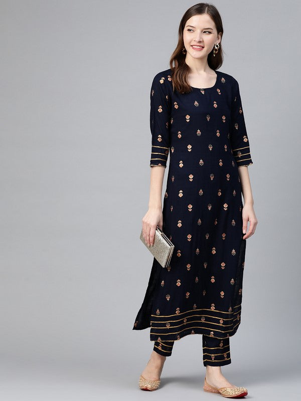 idalia-navy-blue-gold-print-kurta-with-pants-4