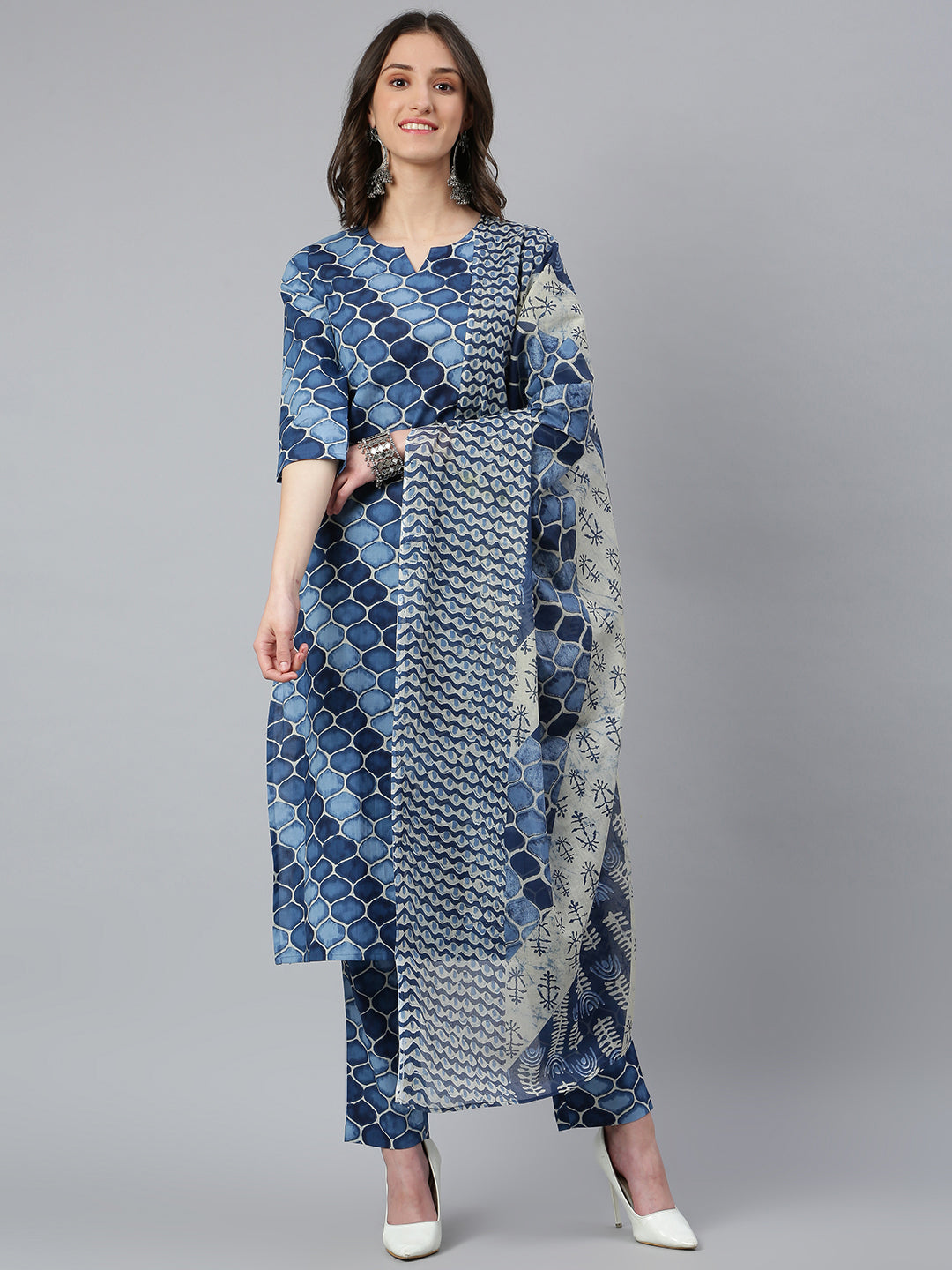 Idalia Blue Printed Kurta Set with Dupatta