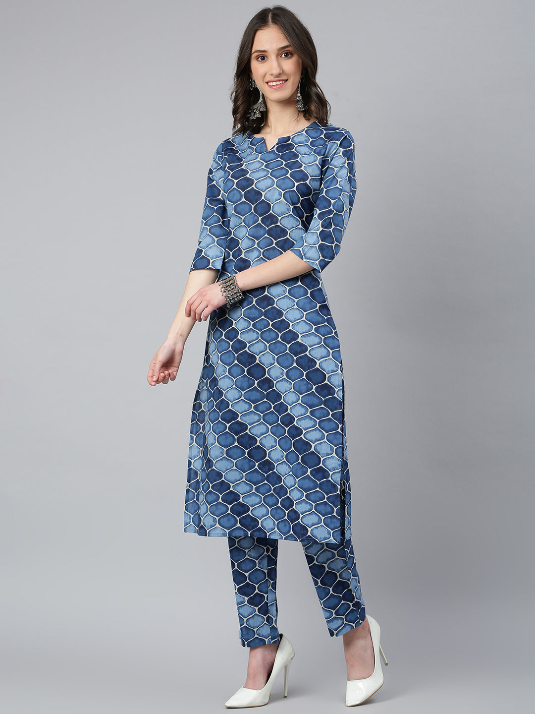 Idalia Blue Printed Kurta Set with Dupatta