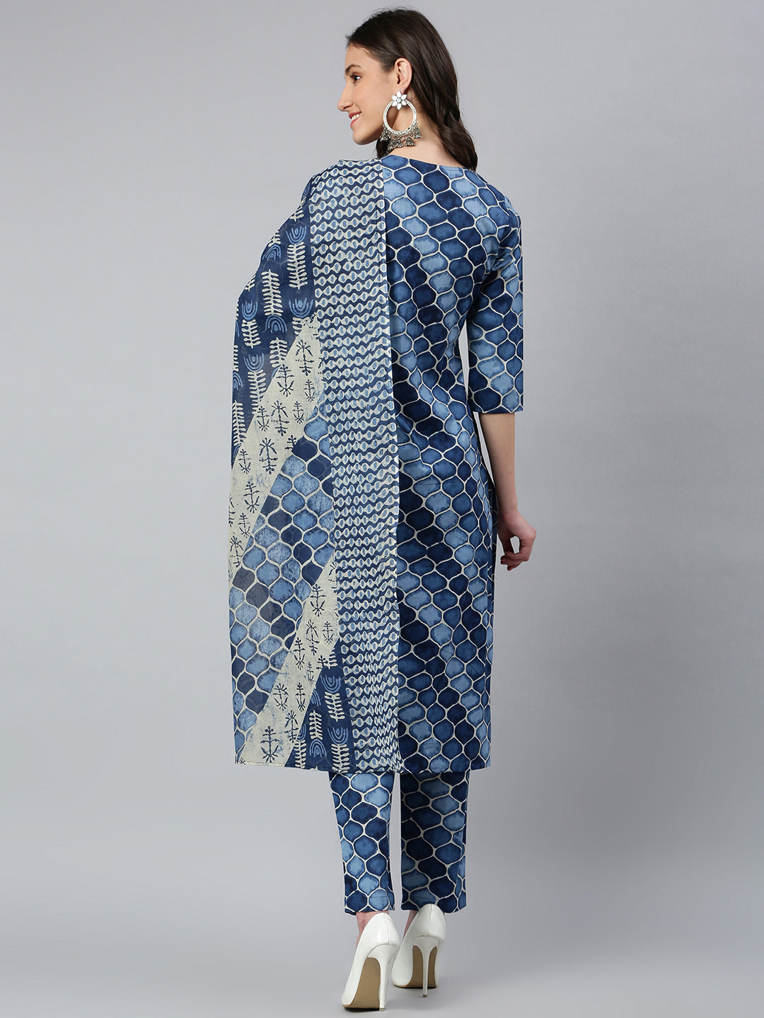 Idalia Blue Printed Kurta Set with Dupatta