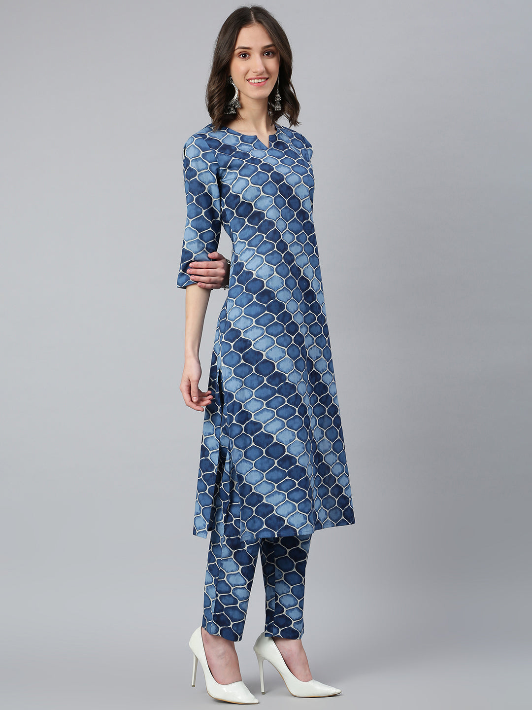 Idalia Blue Printed Kurta Set with Dupatta