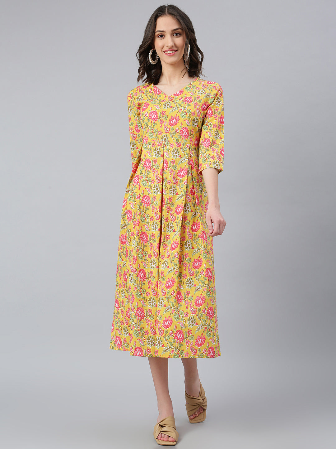 Idalia Yellow Printed Floral Dress