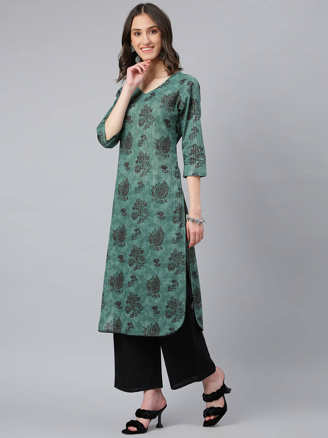 Idalia Green Motifs Printed Kurta