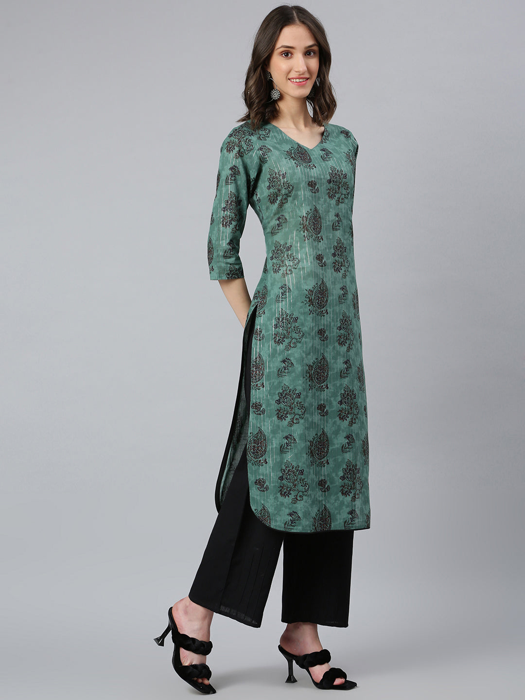 Idalia Green Motifs Printed Kurta