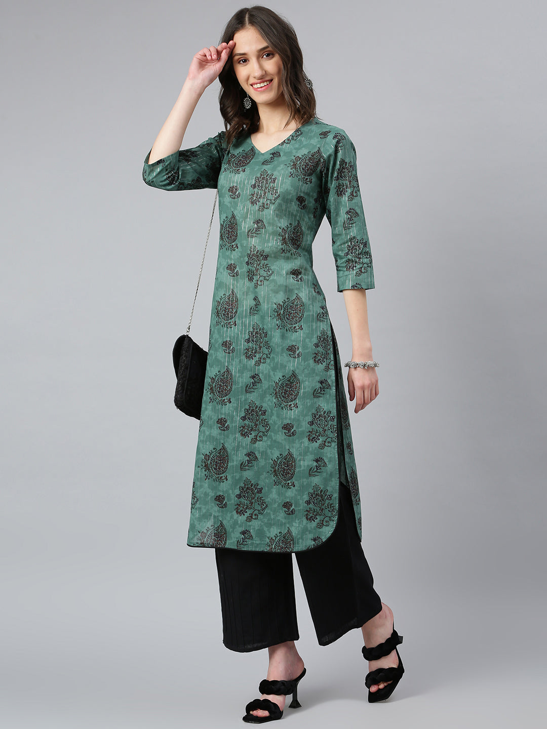 Idalia Green Motifs Printed Kurta