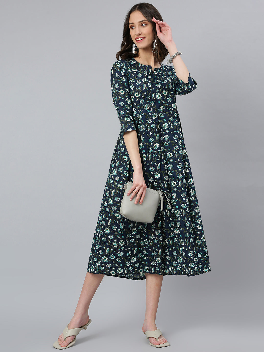 Idalia Blue and White Jaal Printed Dress
