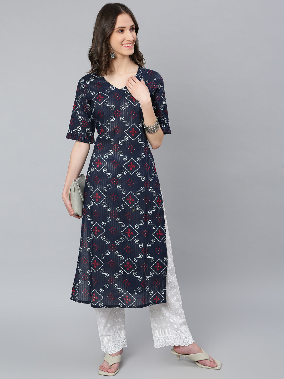 Idalia Navy Blue Bhandej Printed Kurta