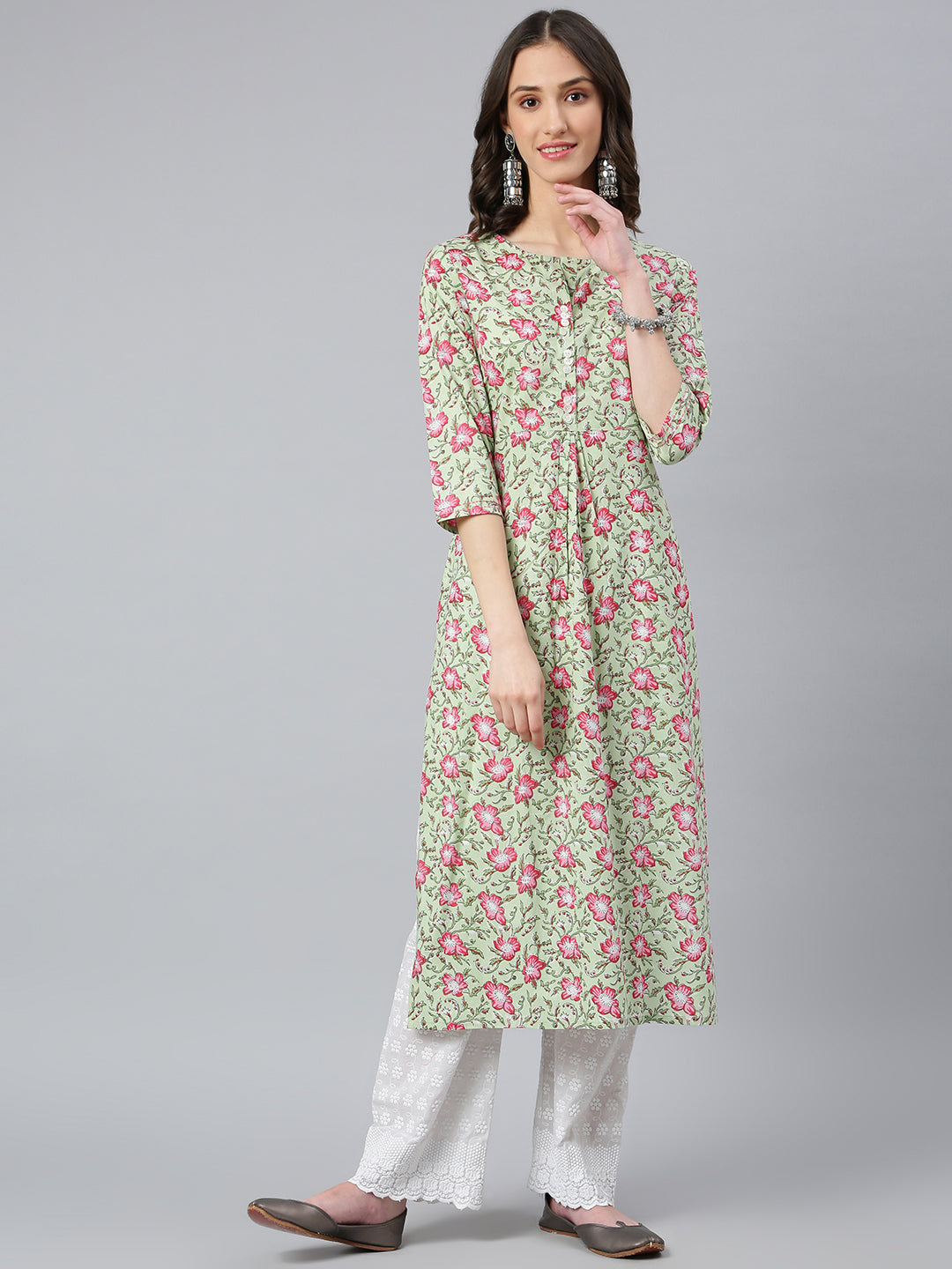 Idalia Sage Green Floral Printed Kurta