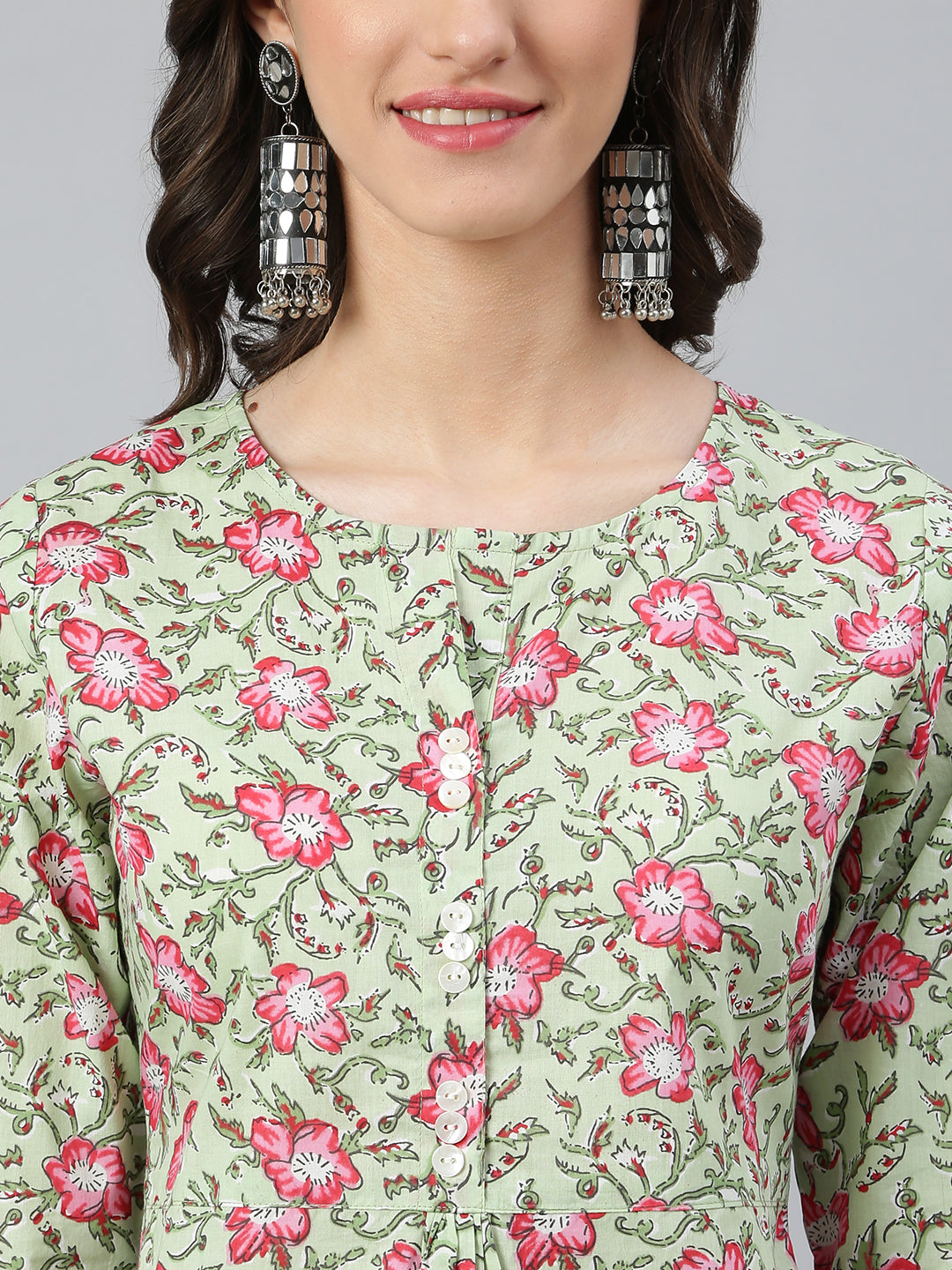 Idalia Sage Green Floral Printed Kurta