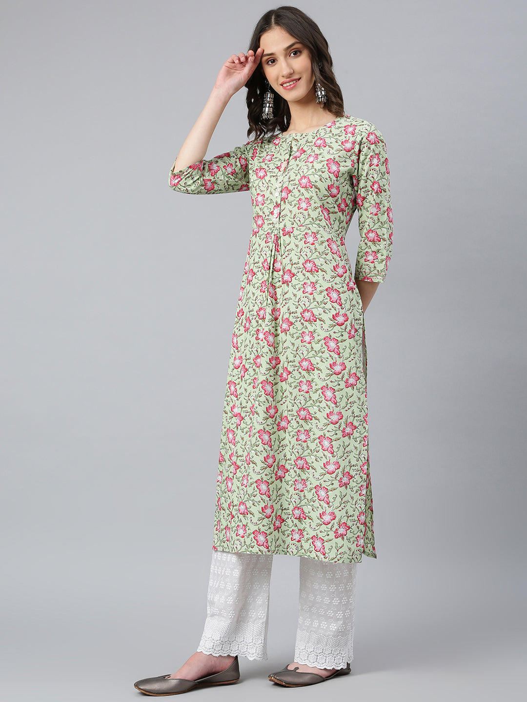 Idalia Sage Green Floral Printed Kurta