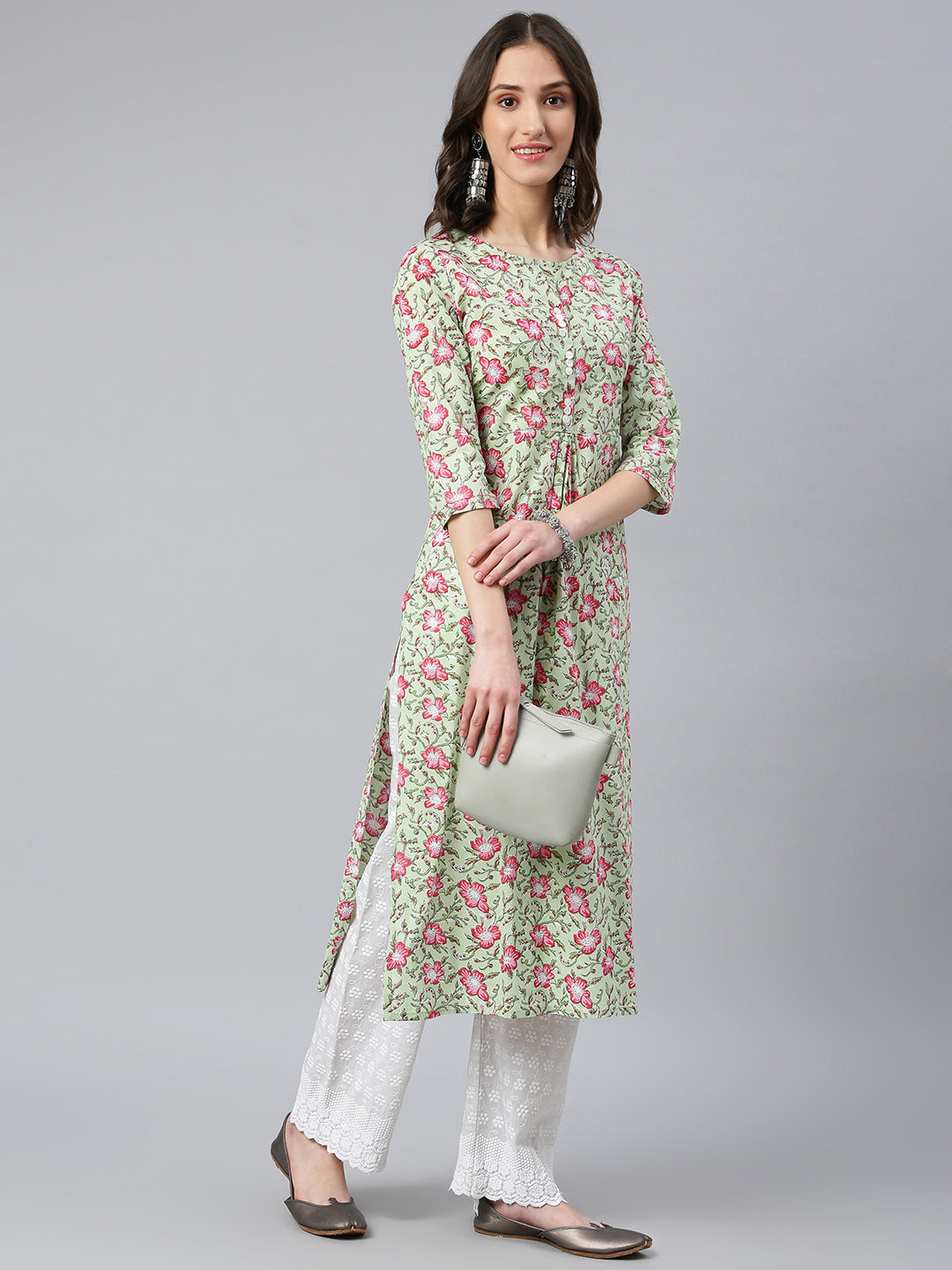 Idalia Sage Green Floral Printed Kurta