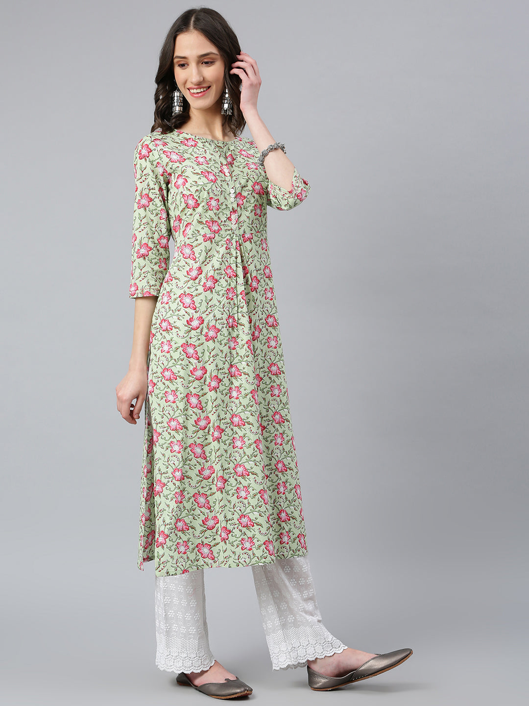 Idalia Sage Green Floral Printed Kurta
