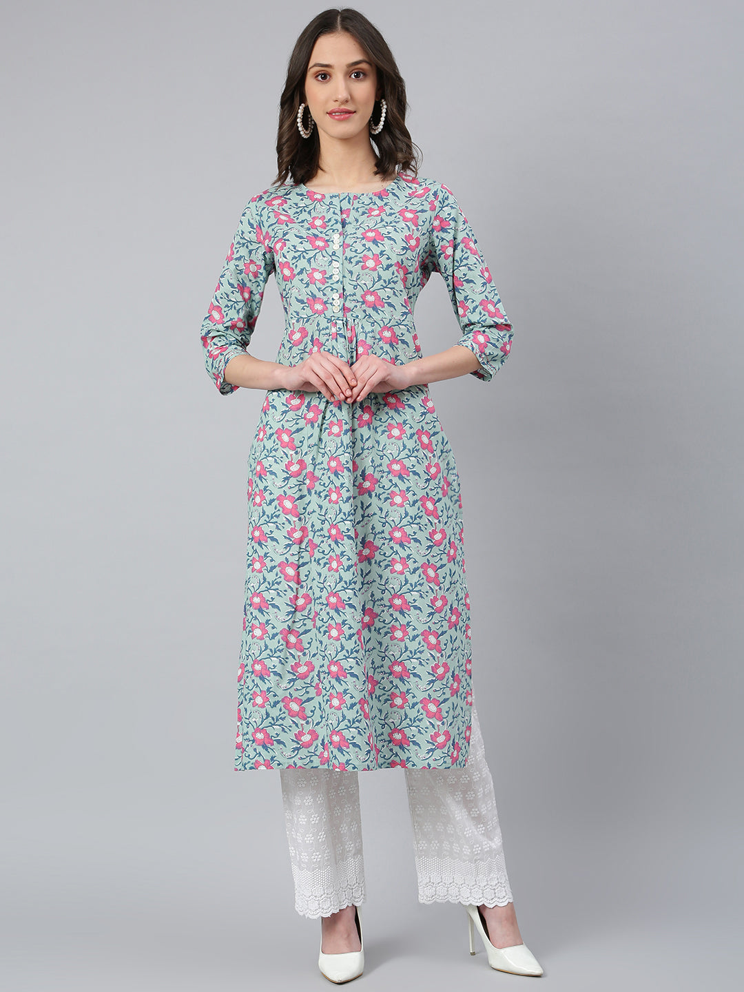Idalia Sage Blue Floral Printed Kurta
