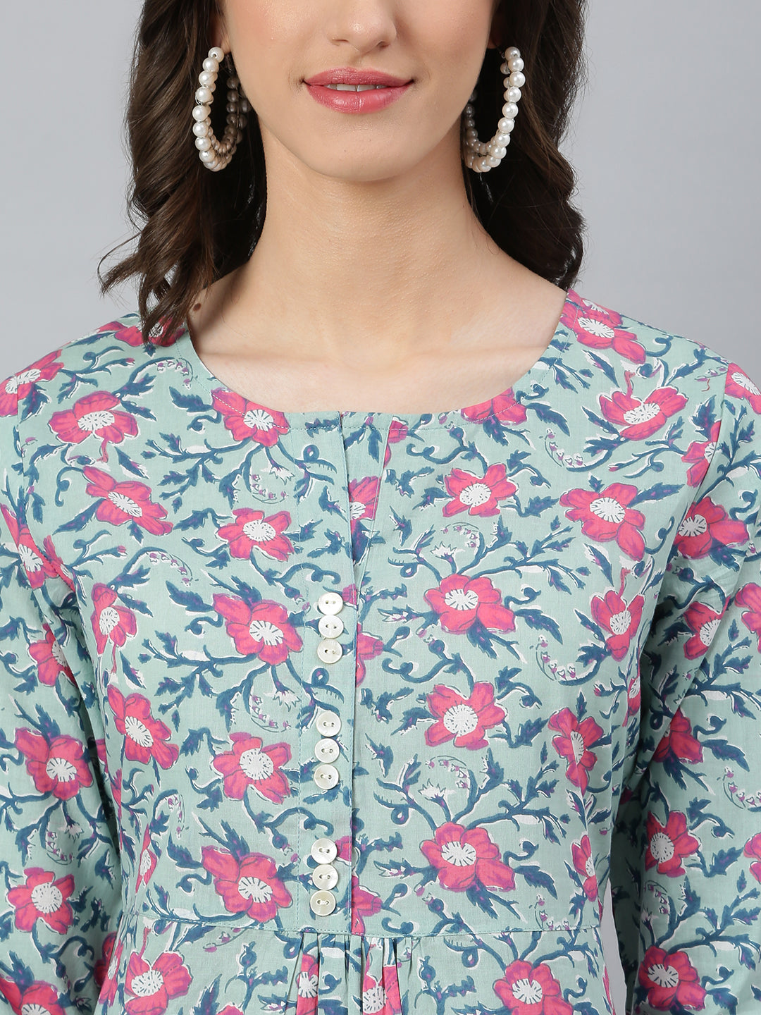 Idalia Sage Blue Floral Printed Kurta