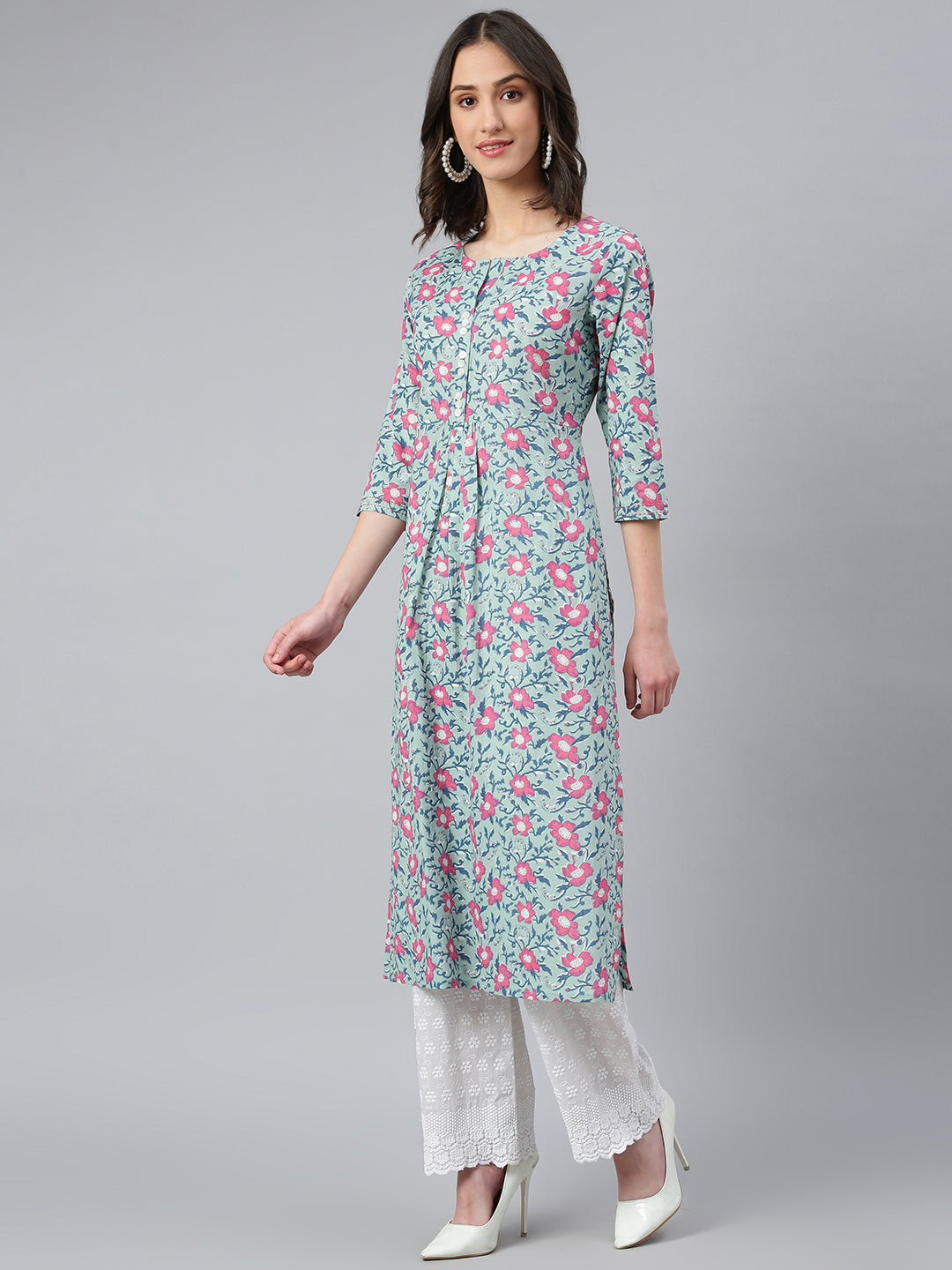 Idalia Sage Blue Floral Printed Kurta