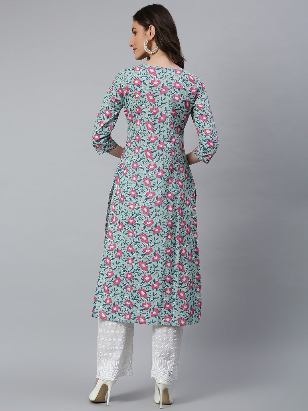 Idalia Sage Blue Floral Printed Kurta