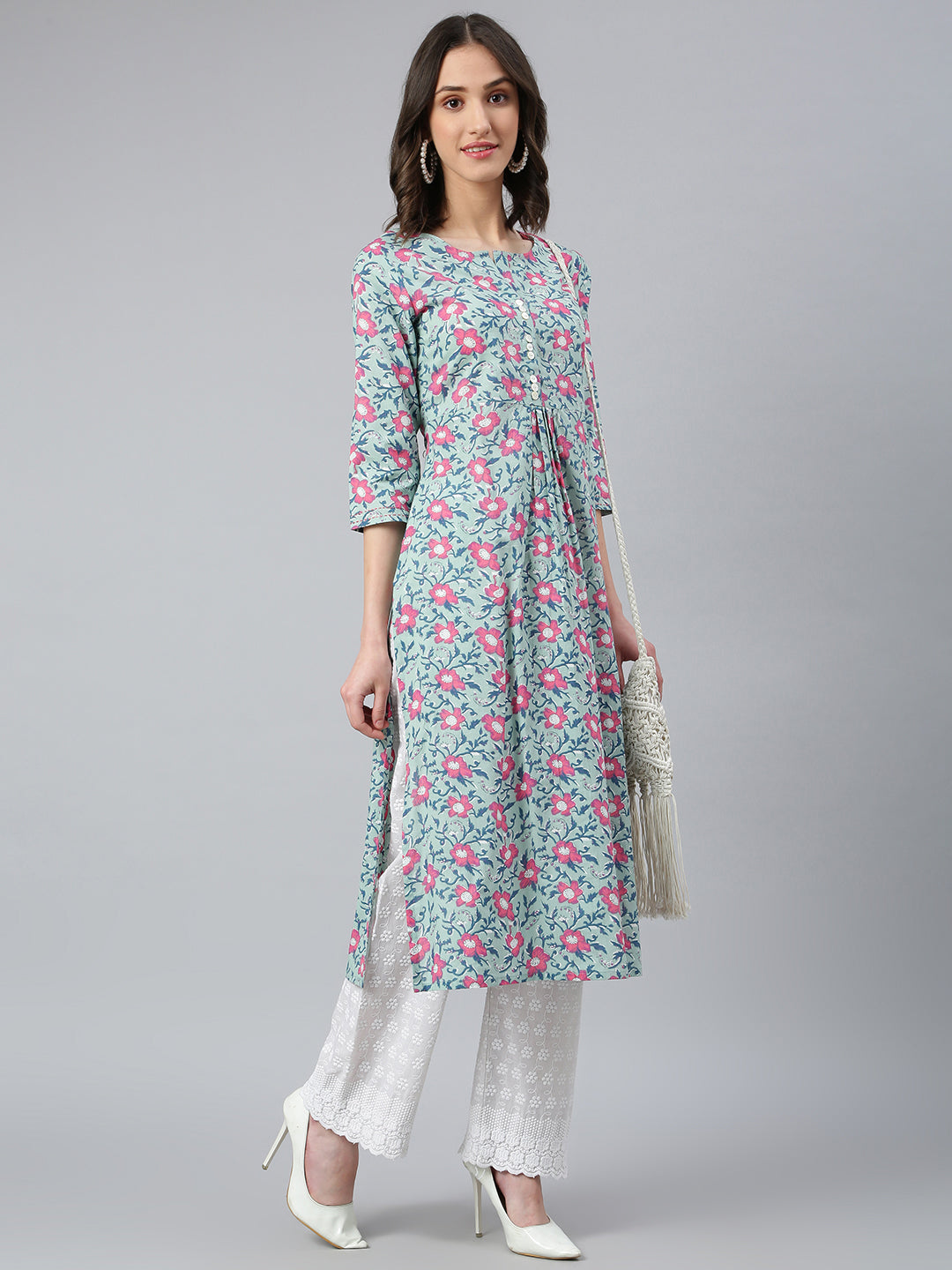Idalia Sage Blue Floral Printed Kurta