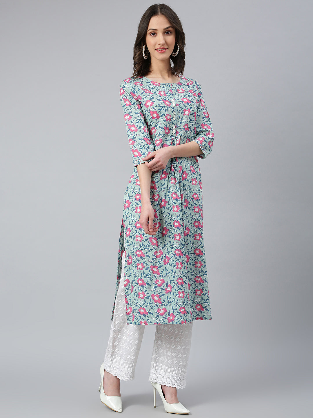 Idalia Sage Blue Floral Printed Kurta