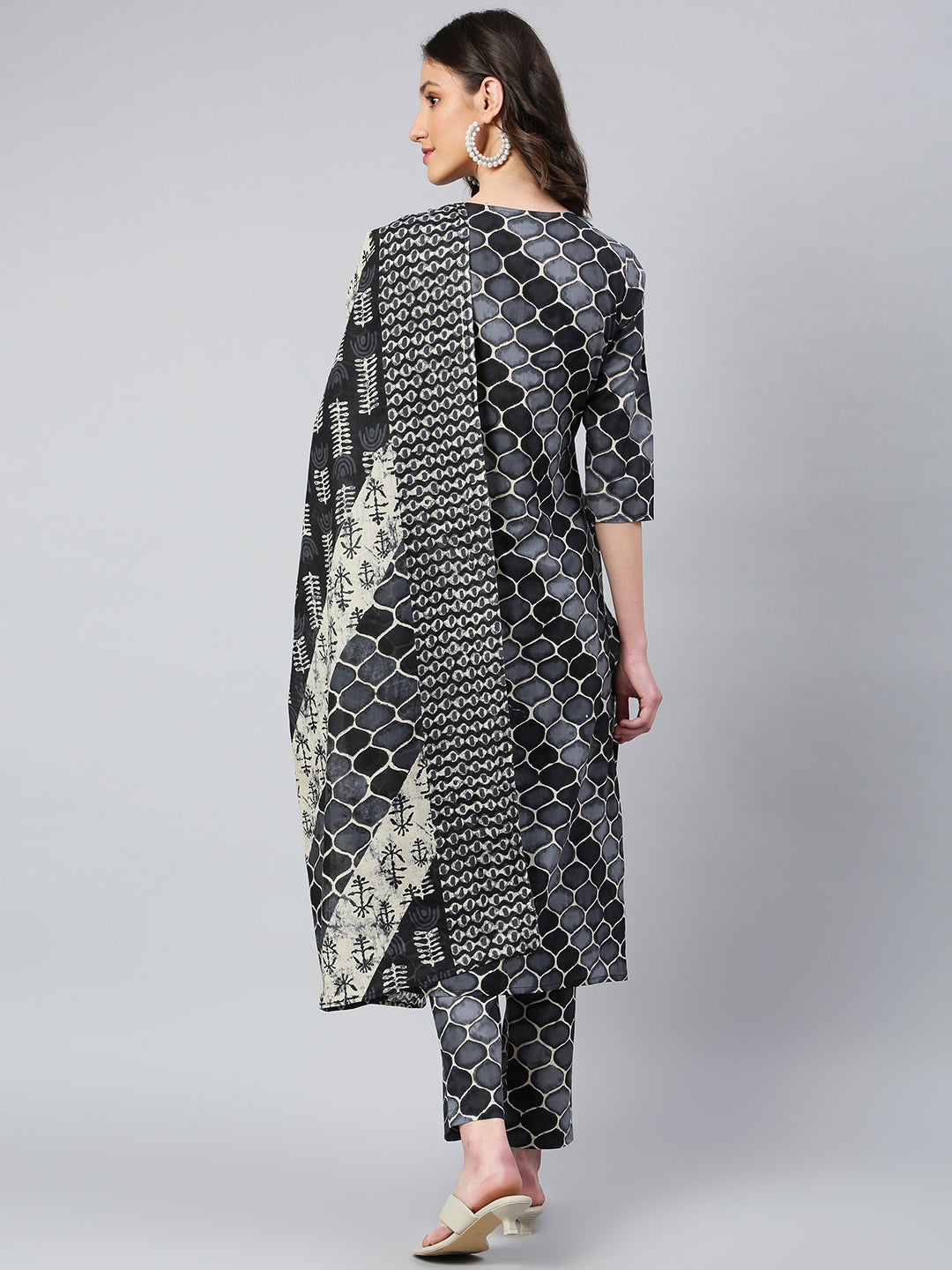 Idalia Black and Grey Printed Kurta Set with Dupatta