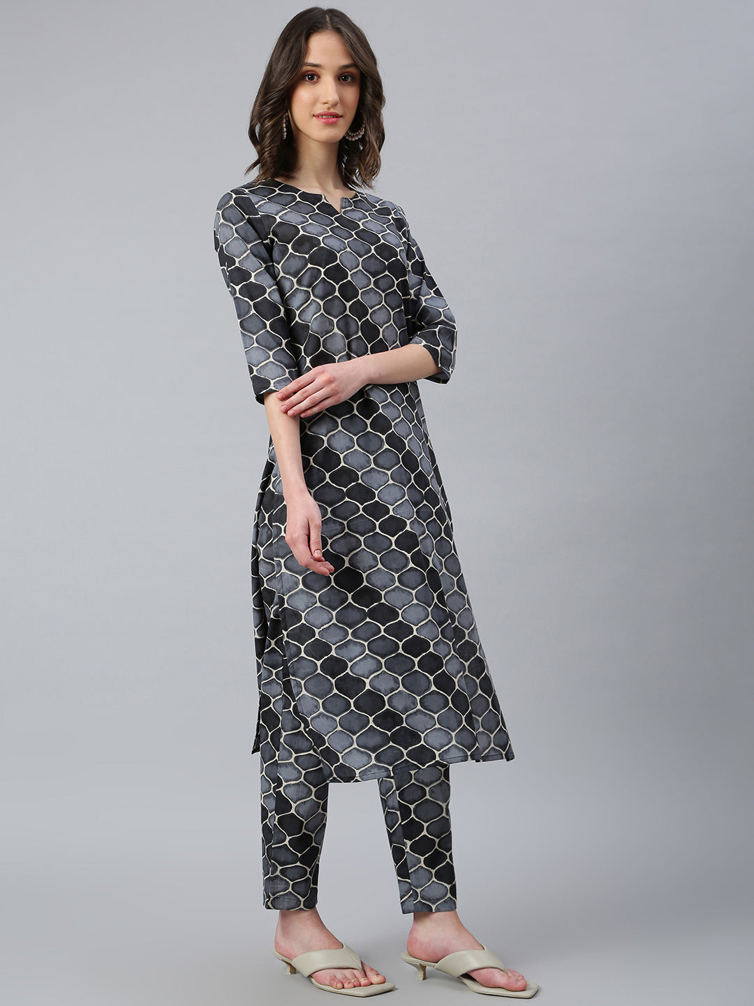 Idalia Black and Grey Printed Kurta Set with Dupatta