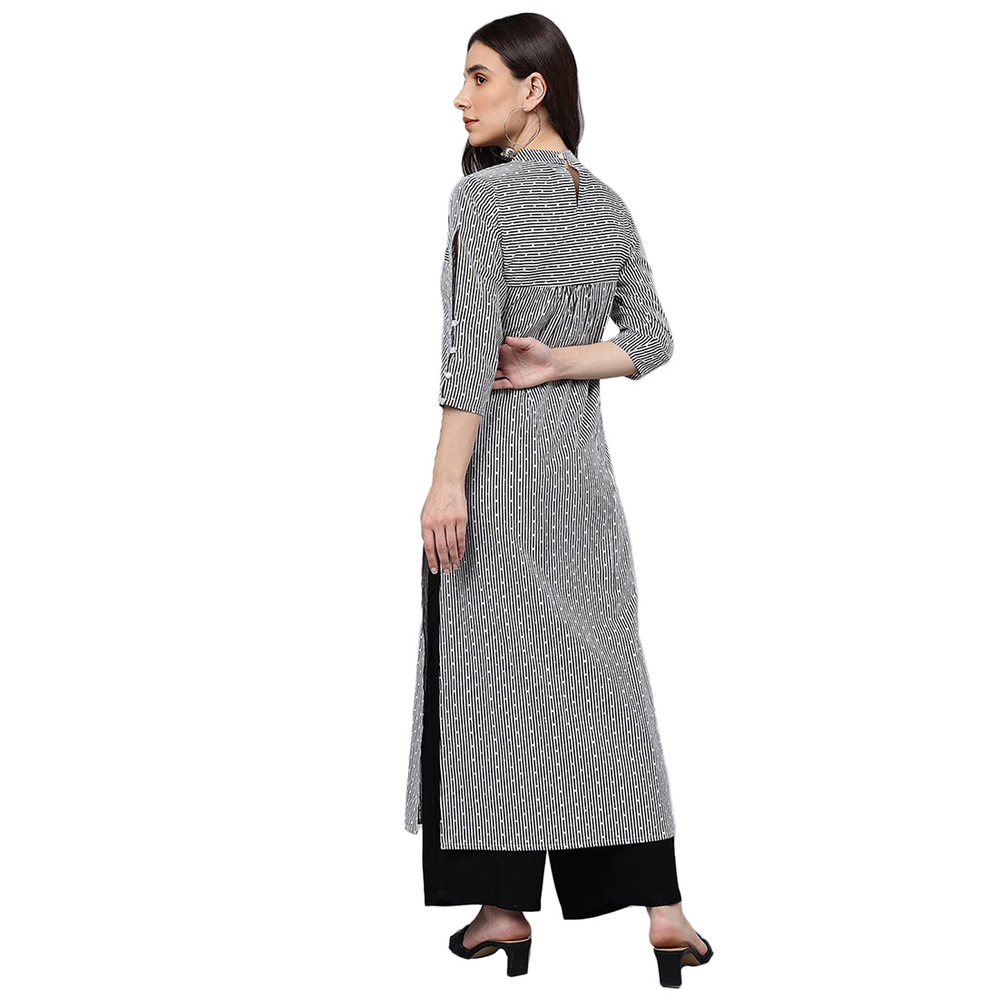 Idalia Dotted Striped Black & White Cotton Straight Kurta