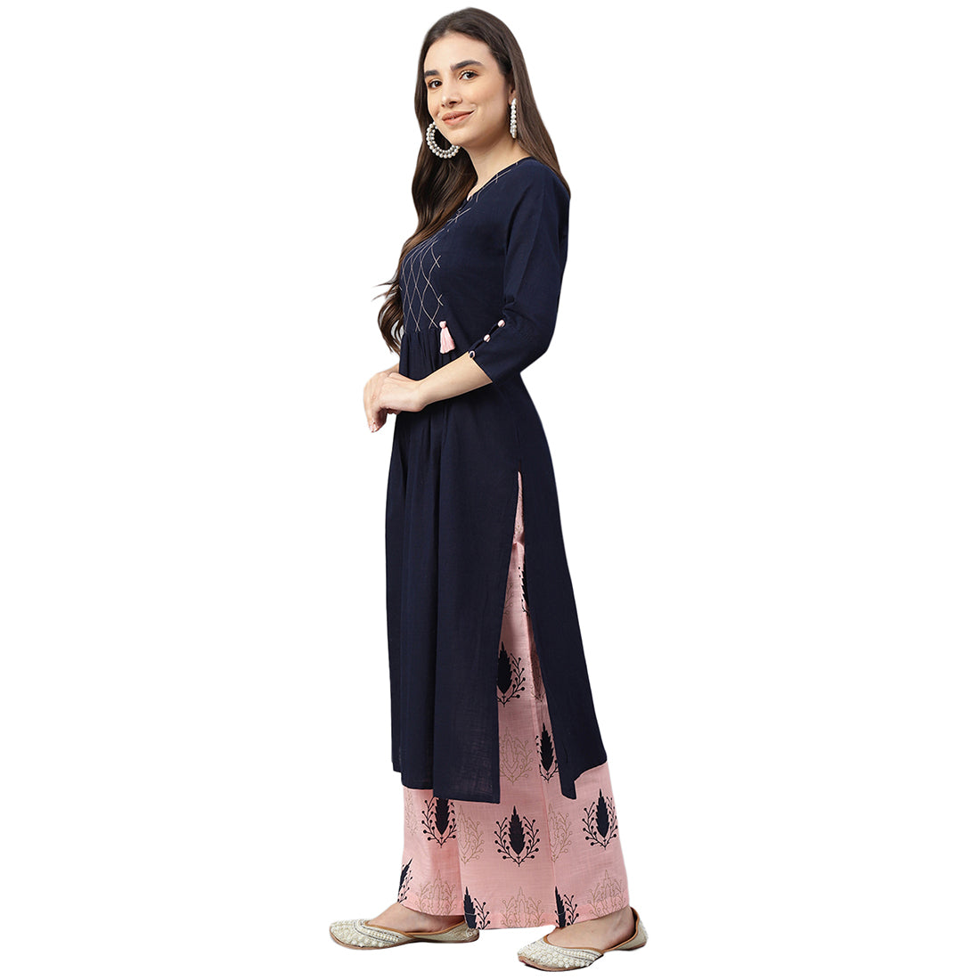 Idalia Navy Blue And Light Pink Cotton Kurta Set