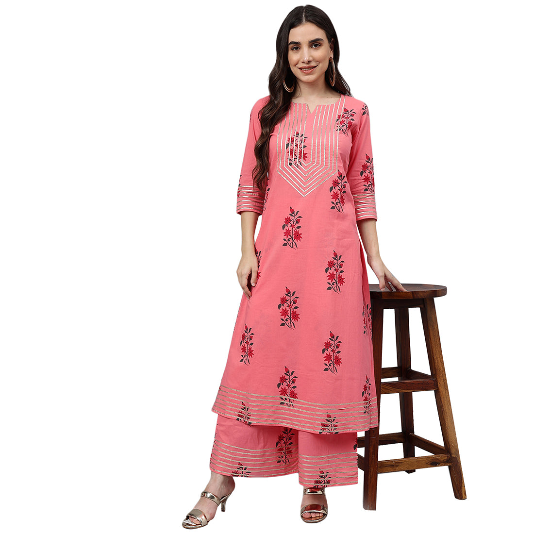 Idalia Coral Printed Cotton Cotton Kurta Set
