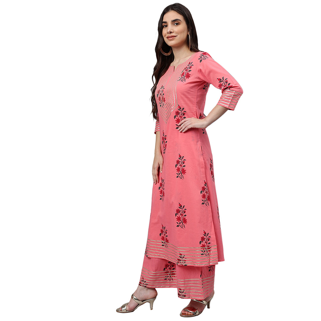 Idalia Coral Printed Cotton Cotton Kurta Set