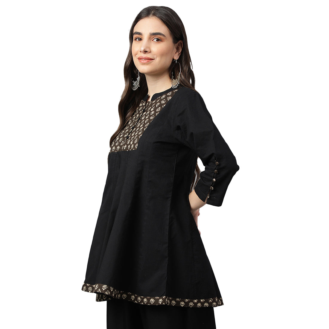 Idalia Black Cotton Anarkali Tunic