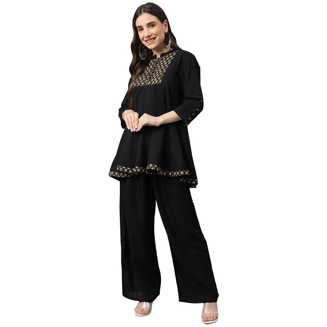 Idalia Black Cotton Anarkali Tunic