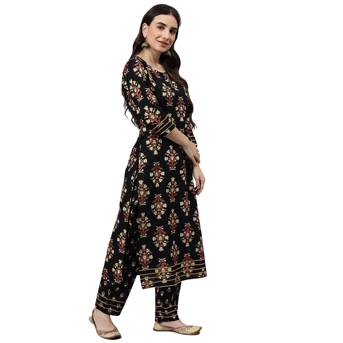 Idalia Black Printed Cotton Kurta Set