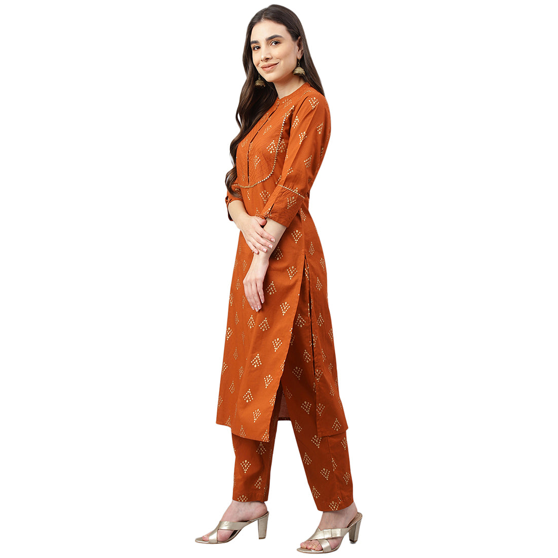 Idalia Gold Print Kurta With Cotton Pants and Dupatta