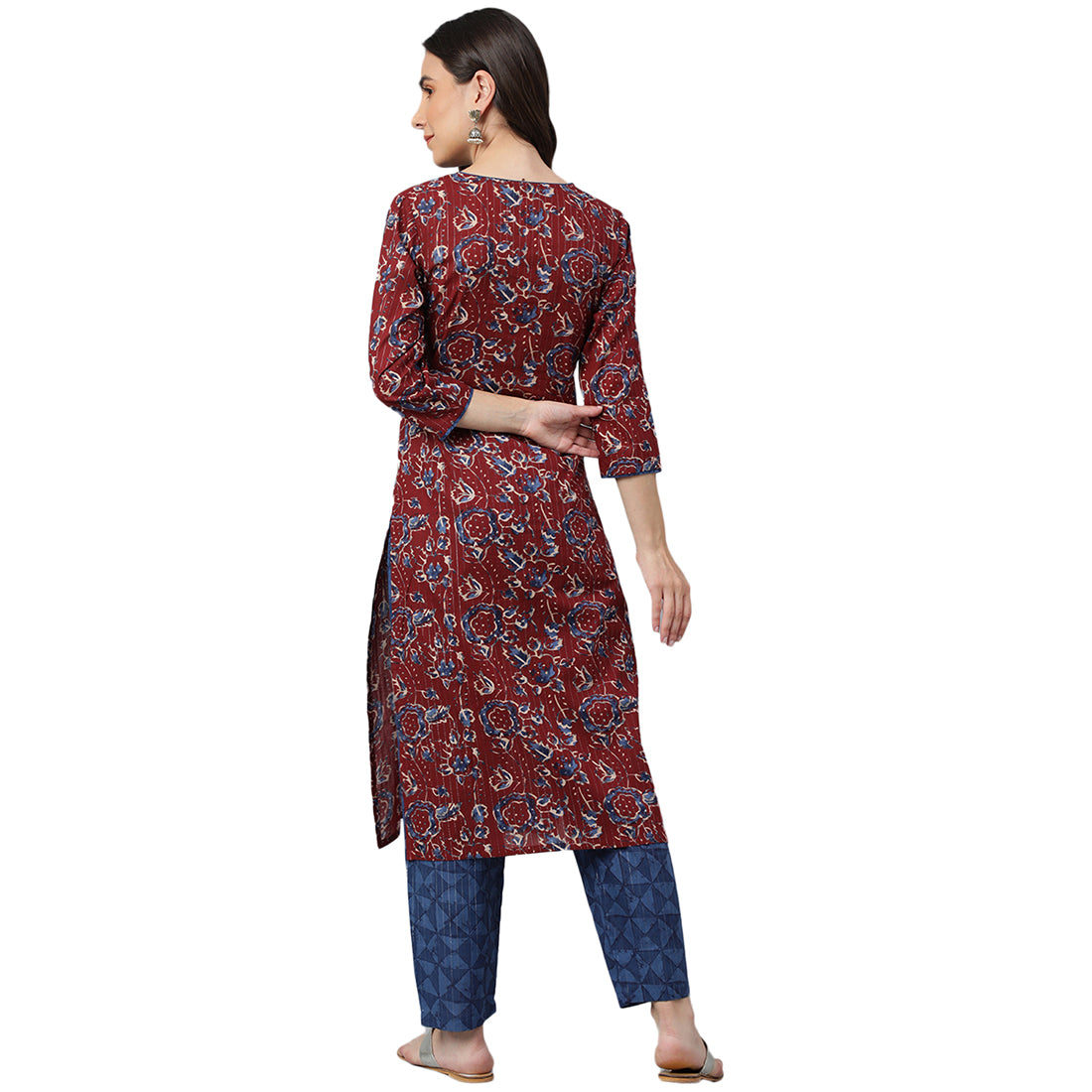 Idalia Maroon Printed Cotton Kurta With Blue Printed Pants