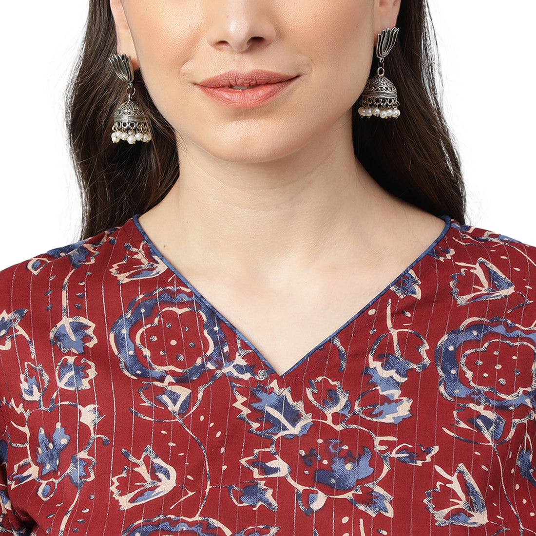 Idalia Maroon Printed Cotton Kurta With Blue Printed Pants