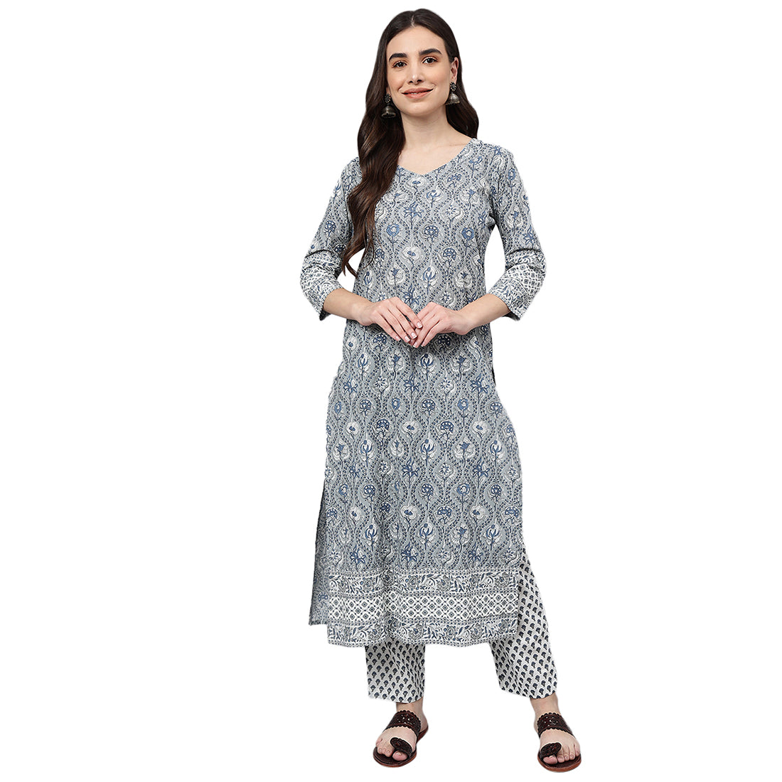Idalia Grey & Black Print Cotton Kurta Set