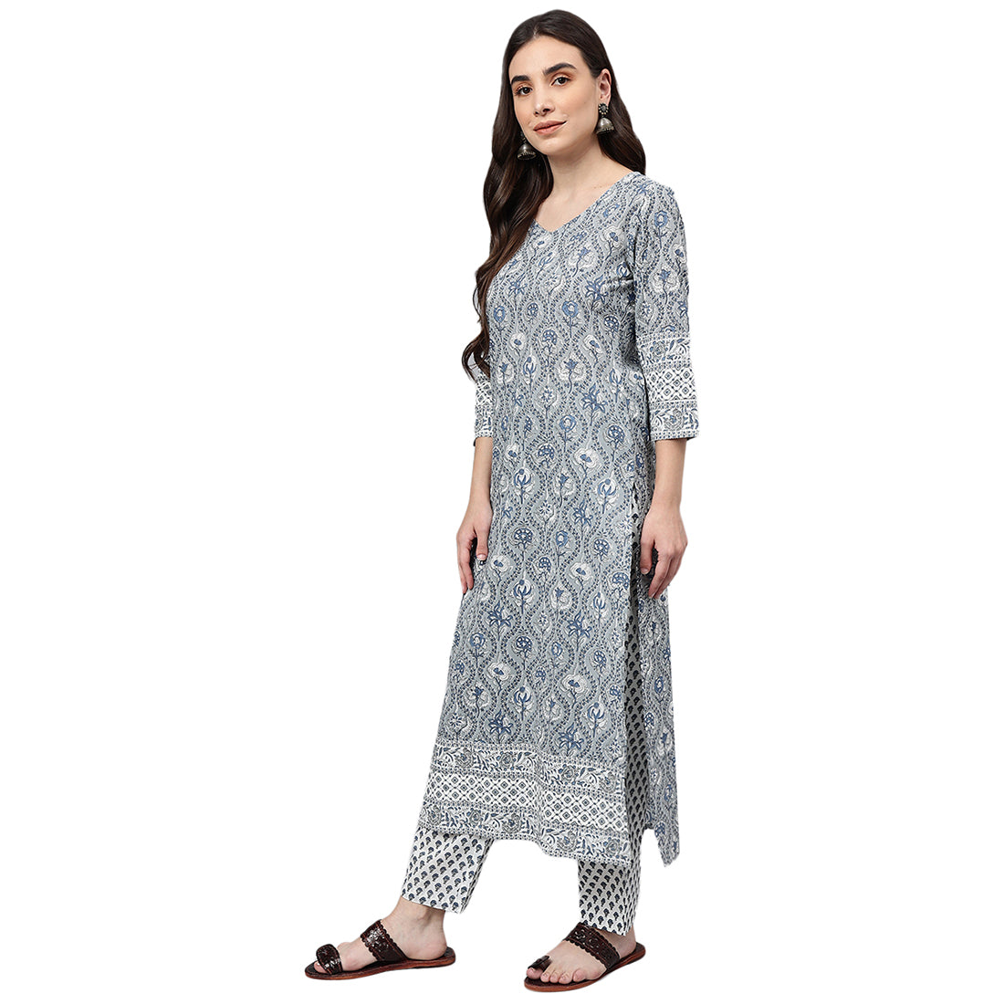 Idalia Grey & Black Print Cotton Kurta Set