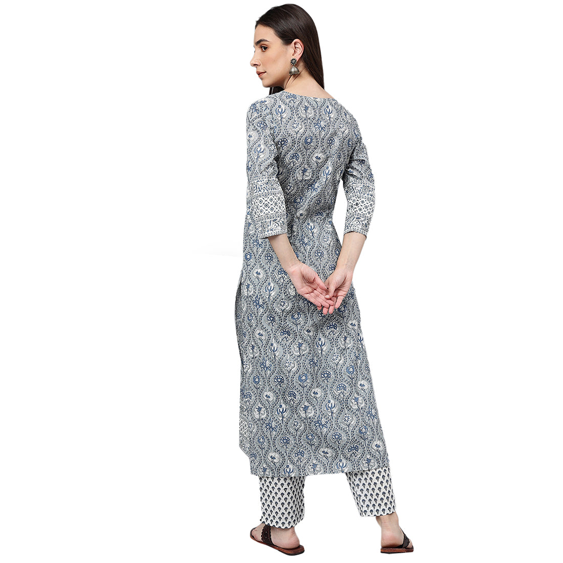 Idalia Grey & Black Print Cotton Kurta Set