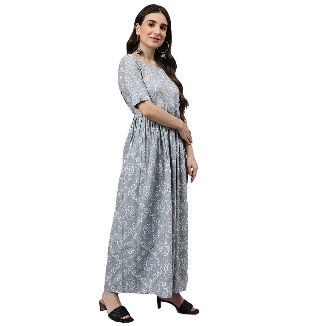 Idalia Grey Printed Cotton Dress