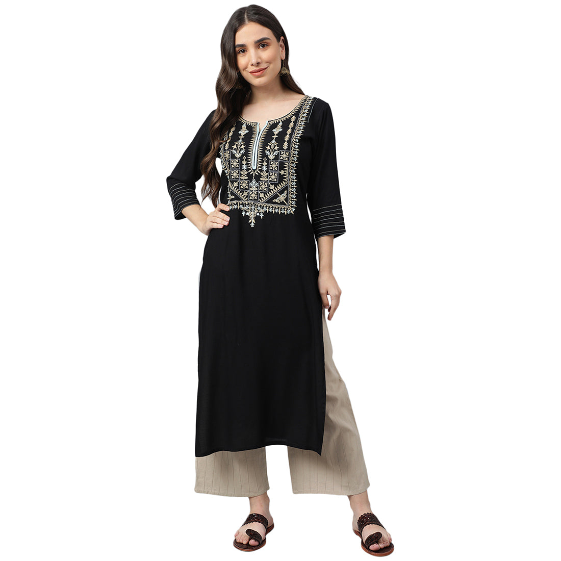 Idalia Embroidered Black Rayon Kurta