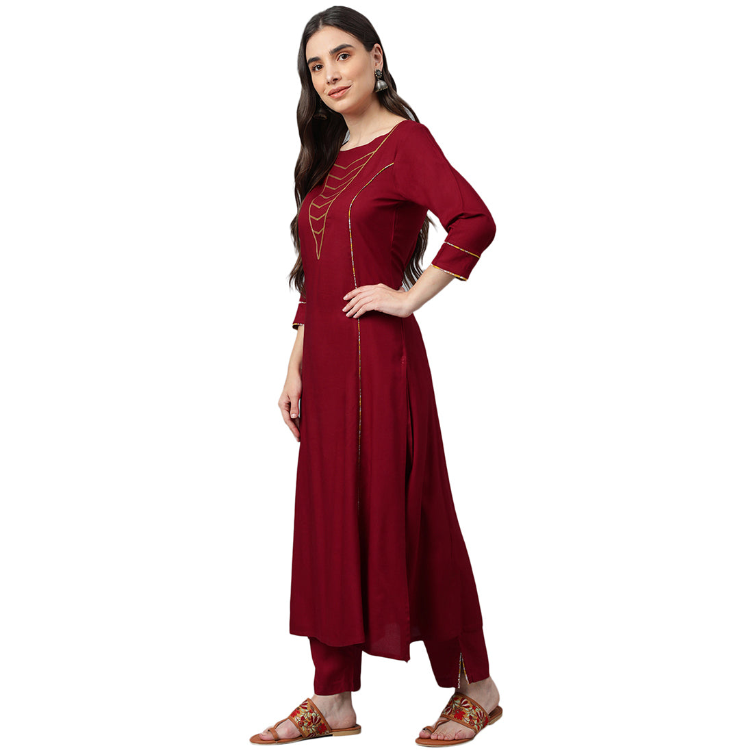 Idalia Maroon Rayon Kurta Set