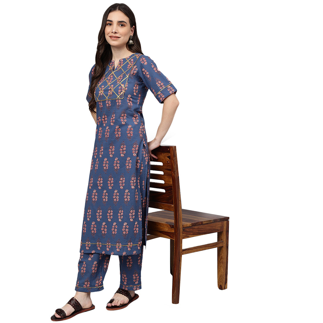 Idalia Blue And Red Printed Cotton Kurta Pants