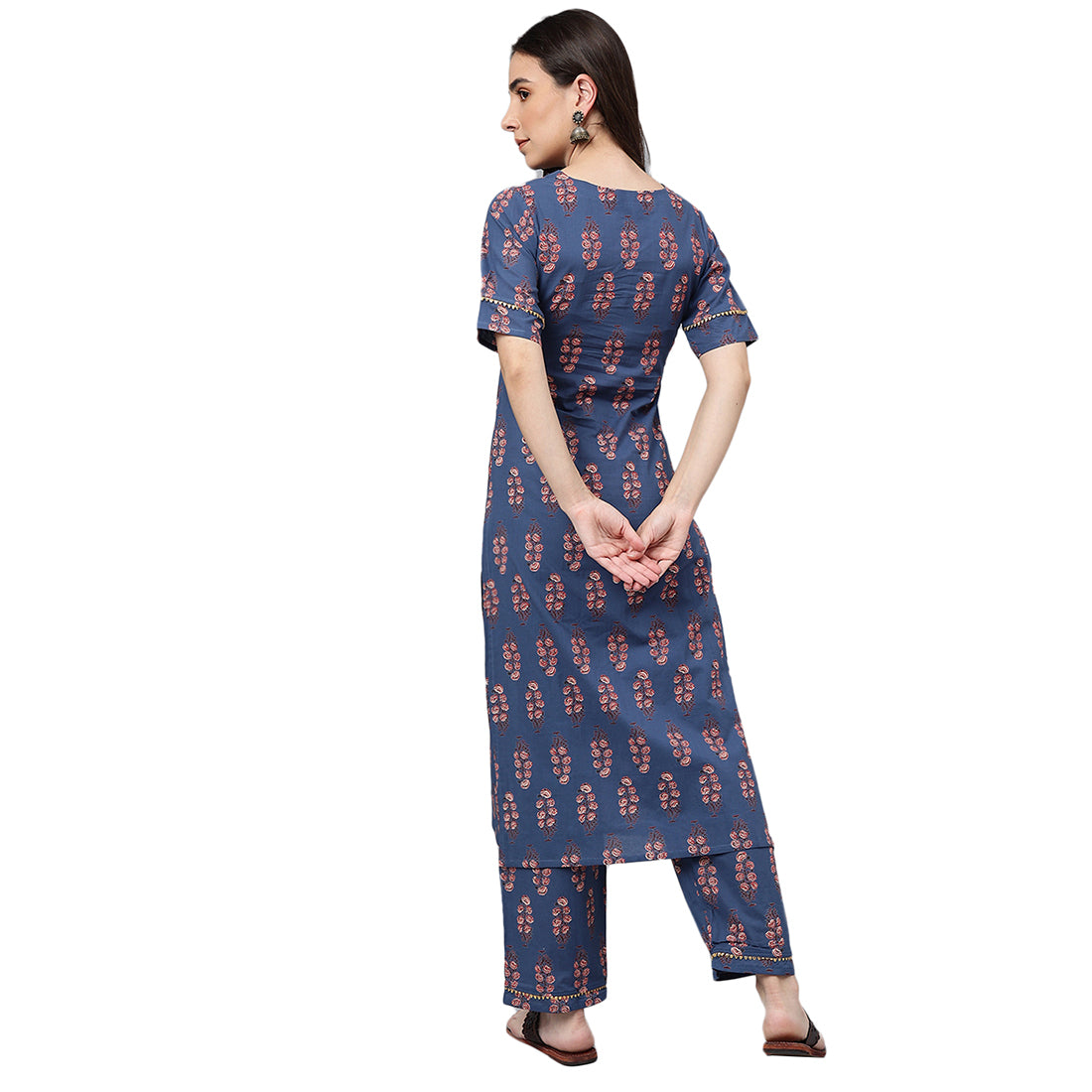 Idalia Blue And Red Printed Cotton Kurta Pants