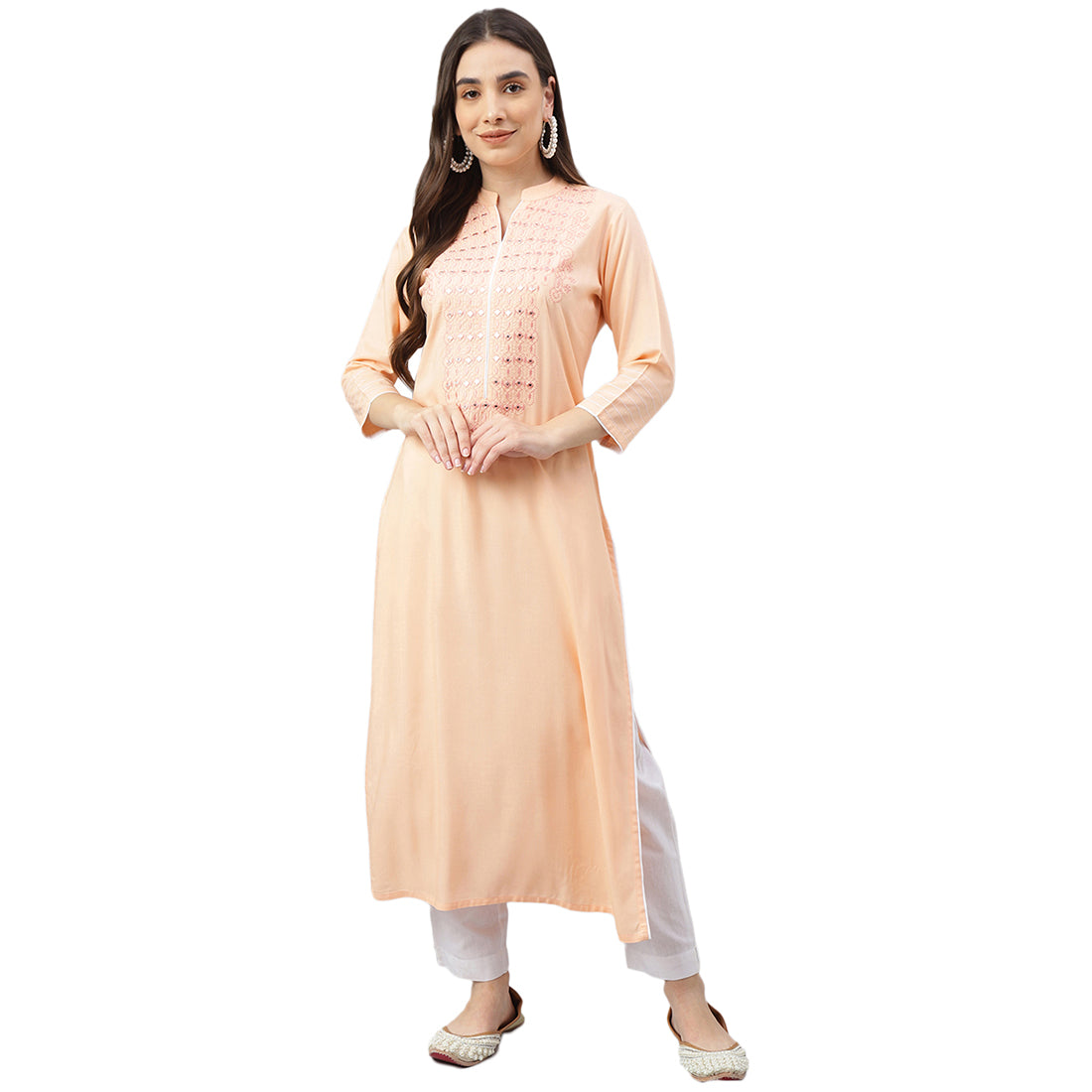 Idalia Cantaloupe Embroidered Rayon Kurta