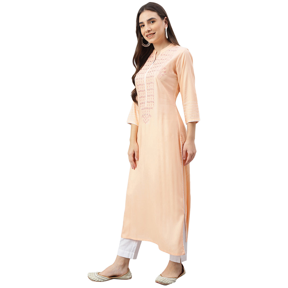 Idalia Cantaloupe Embroidered Rayon Kurta