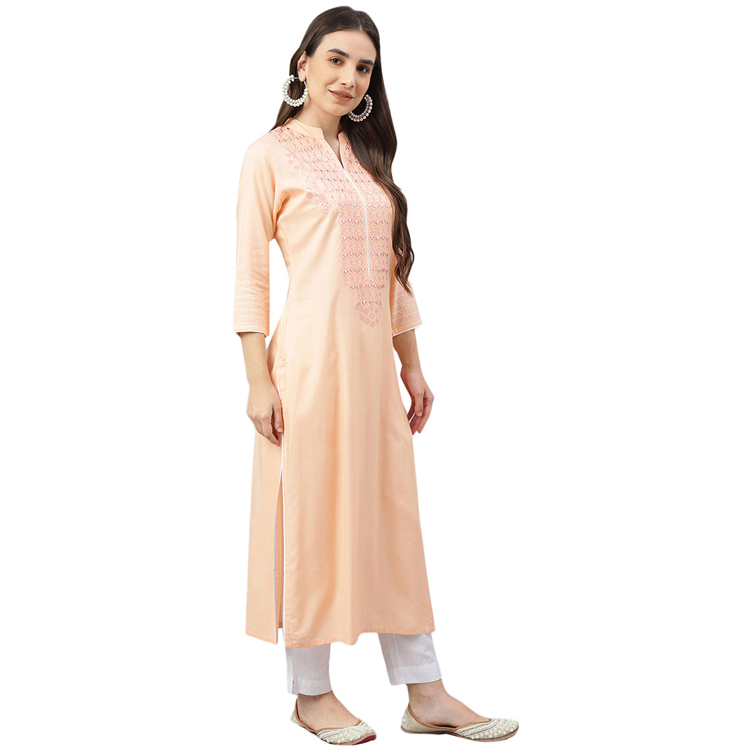 Idalia Cantaloupe Embroidered Rayon Kurta